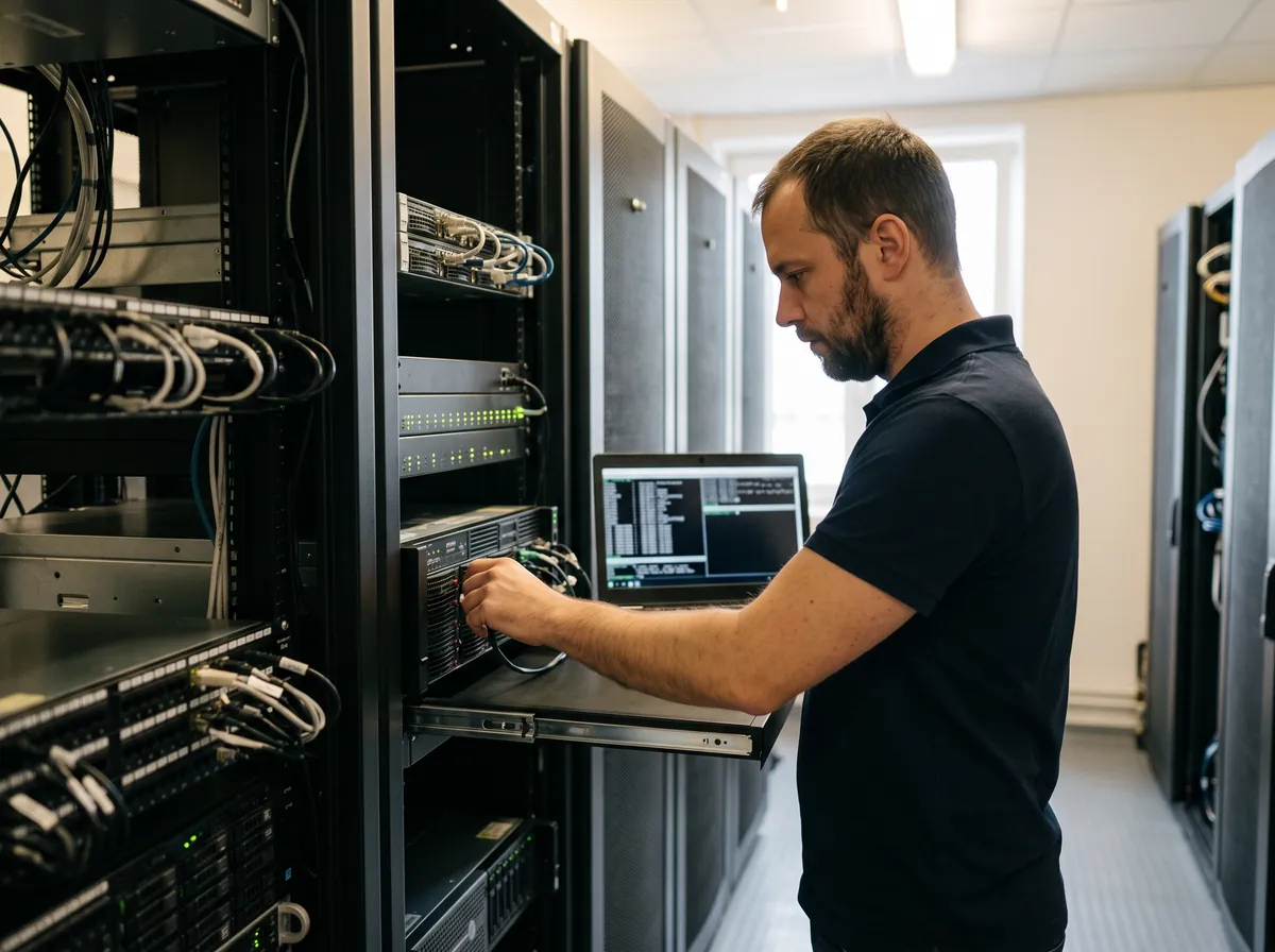 Администратор проверяет сервер компании, на котором работает корпоративная нейросеть